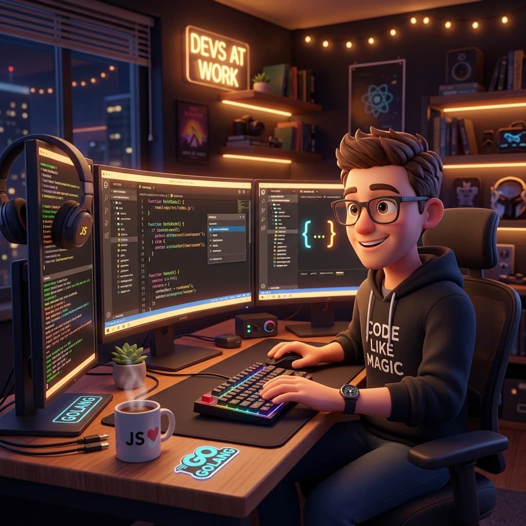 3D Cartoon Developer Coding